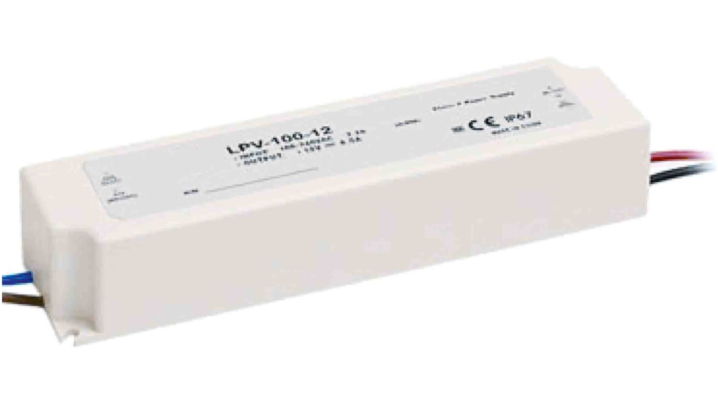 Driver LED tensión constante MEAN WELL de salidas, IN: 127 → 370 V dc, 90 → 264 V ac, OUT: 36V, 2.8A,