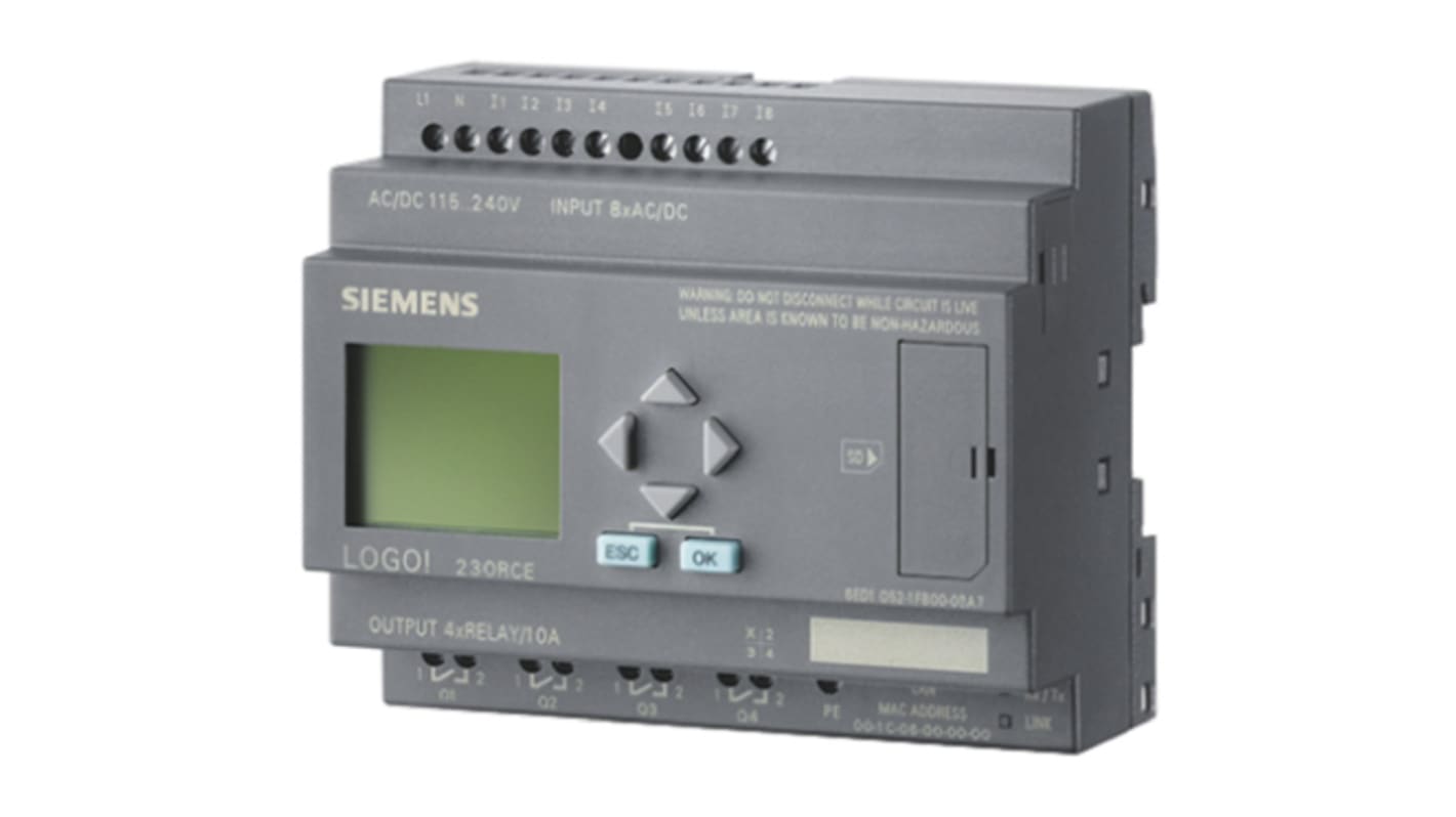 Módulo lógico Siemens, Comunicación Ethernet, 8 entradas tipo Digital, 4 salidas tipo Digital, Relé