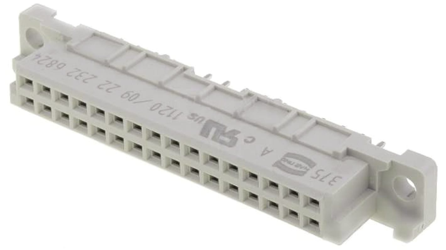 Connecteur DIN 41612 HARTING série 09 23, 48 contacts Femelle, Droit sur 3 rangs, entraxe 2.54mm