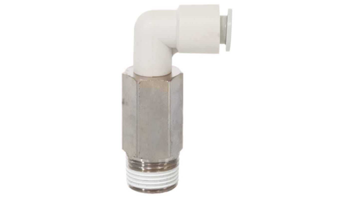 SMC KQ2 Series Elbow Threaded Adaptor, R 3/8 Male to Push In 3/8 in, Threaded-to-Tube Connection Style