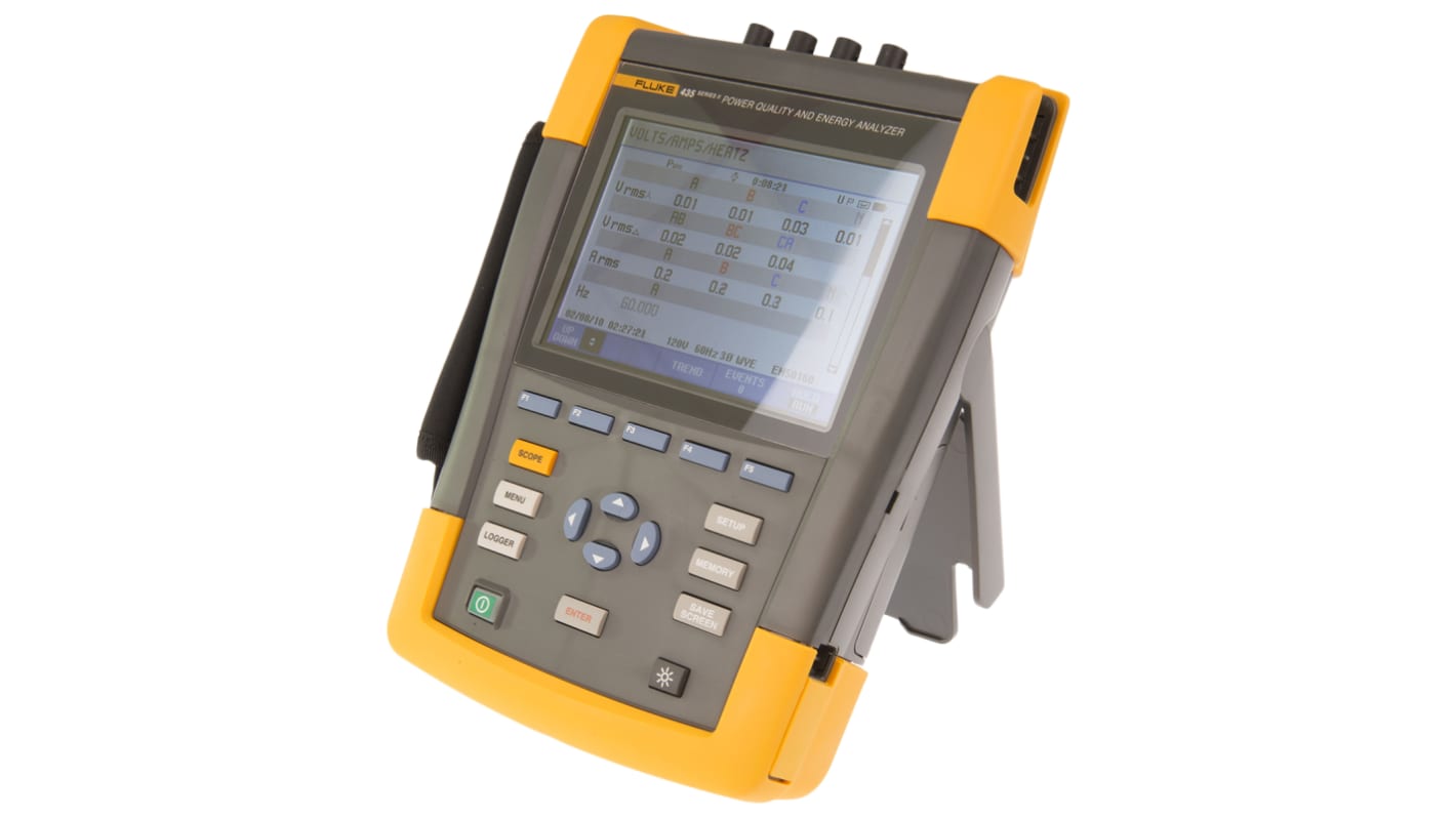 Fluke Villamos hálózat elemző, 435 3 fázis, LCD, RS232, USB, 8GB, Lítiumion akkumulátor, 265 x 190 x 70mm, 2kg