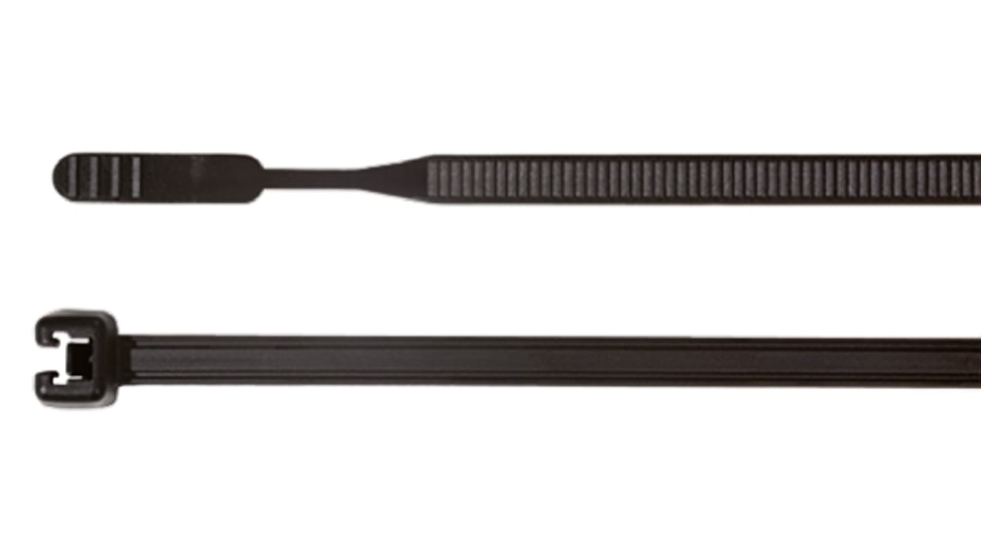 HellermannTyton Cable Tie, 155mm x 2.6 mm, Black Nylon, Pk-100