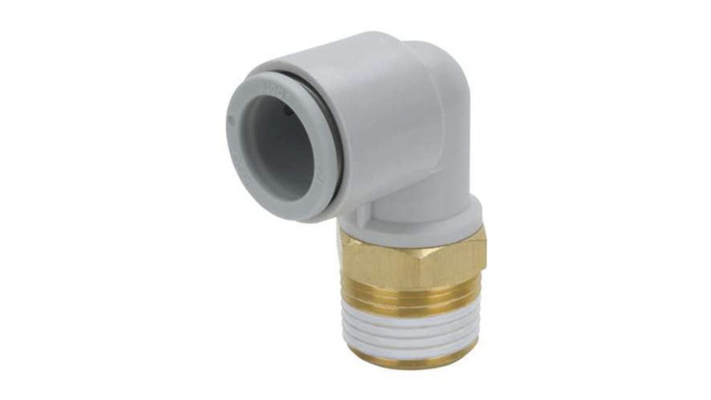 SMC KQ2 Series Elbow Threaded Adaptor, R 1/4 Male to Push In 12 mm, Threaded-to-Tube Connection Style