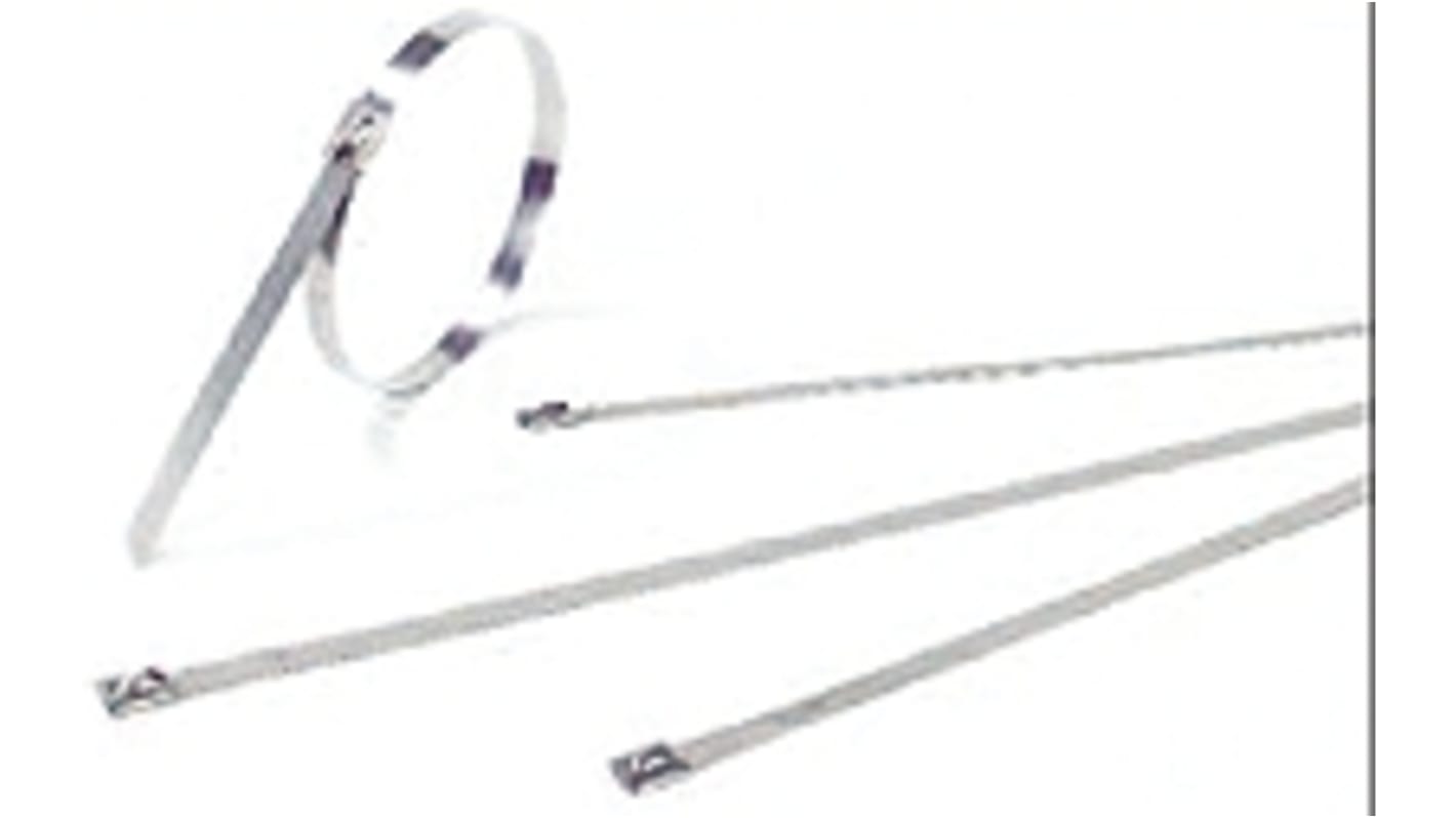 Thomas & Betts Cable Ties, Roller Ball, 200mm x 7.9 mm, Metallic 316 Stainless Steel, Pk-100