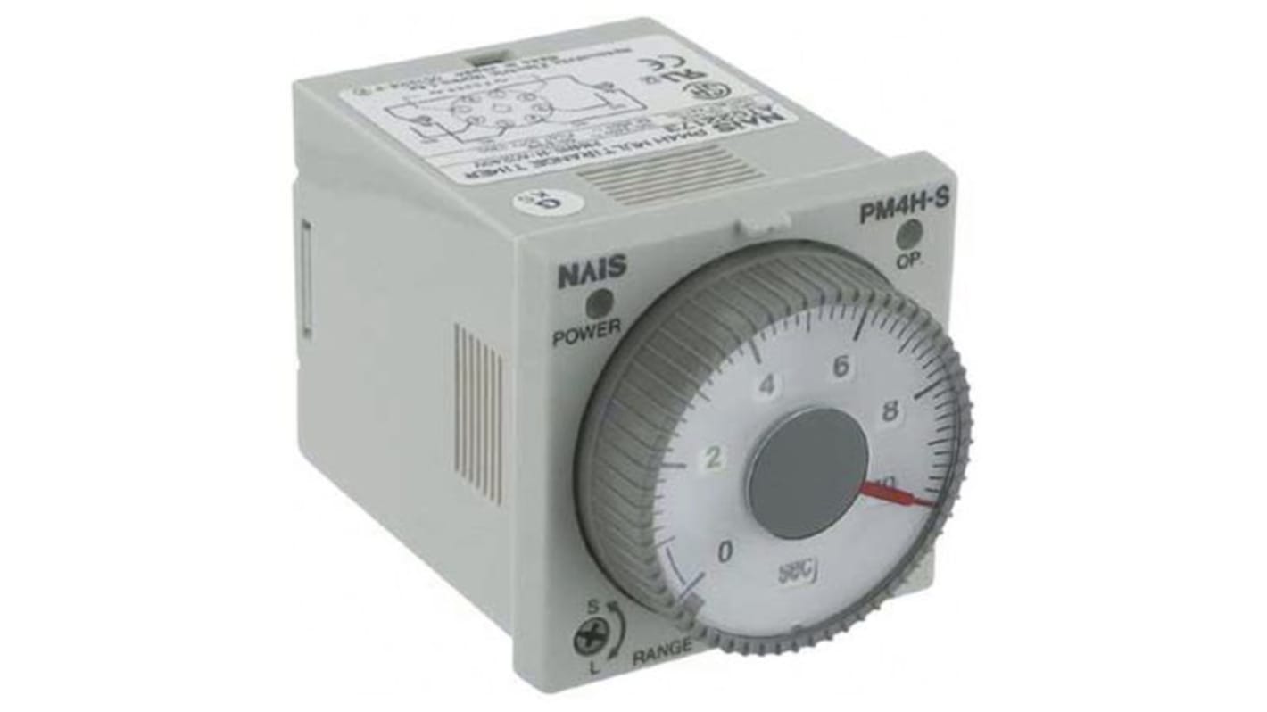 Panasonic Timer Relay, 100 → 240V ac, 2-Contact, 1 s → 500h, 1-Function, DPDT