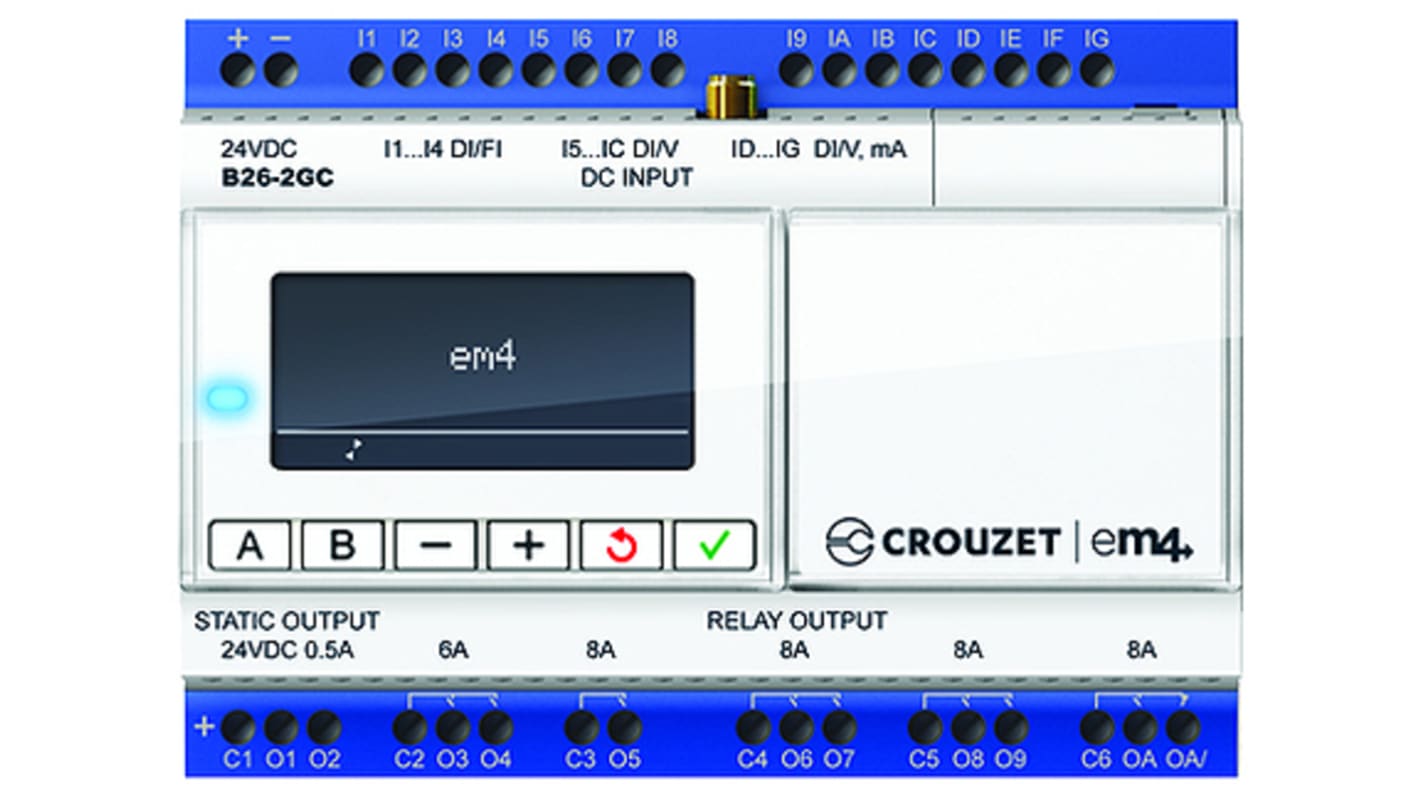 Crouzet em4 Remote Series PLC CPU Starter Kit for Use with em4 Series, Relay, Static Output, 16-Input, Analogue,