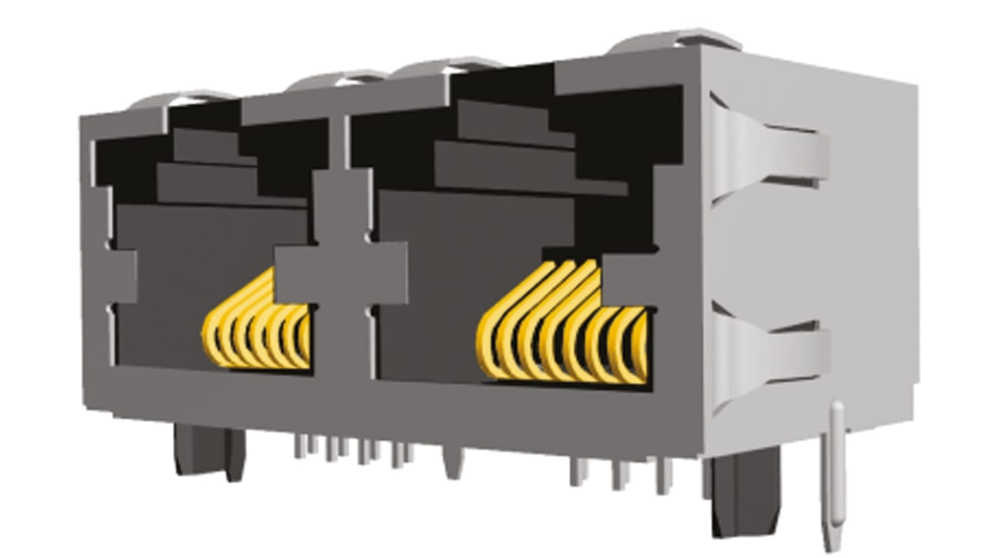 TE Connectivity 6116522 Cat.5 RJ45-Steckverbinder Buchse, 2-Port 8-polig STP PCB abgewinkelt