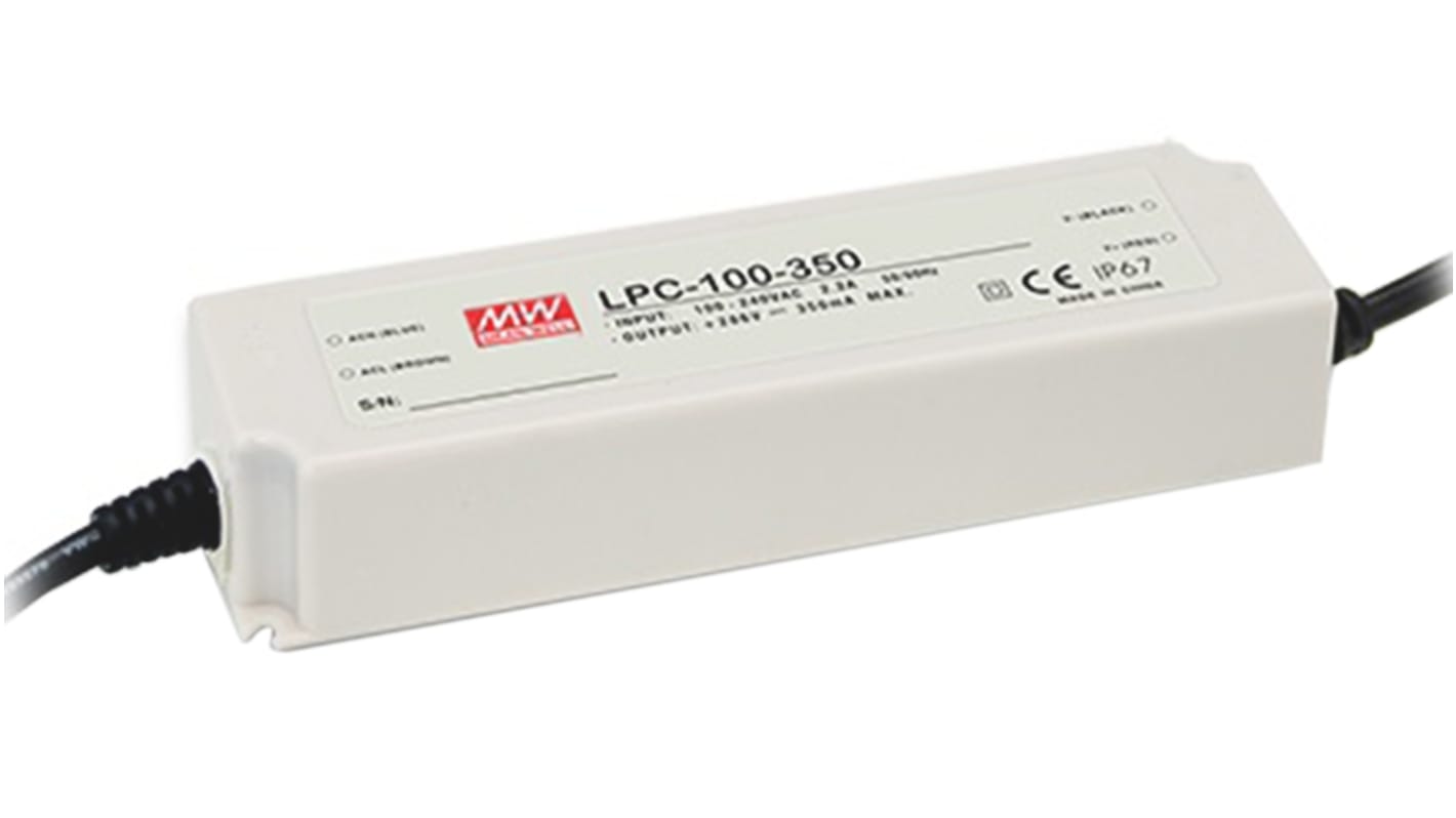 MEAN WELL LED meghajtó áramkör LPC-100-1750, kimeneti fesz,: 29 → 58V, 1.75A, 101.5W IP67, állandó áram