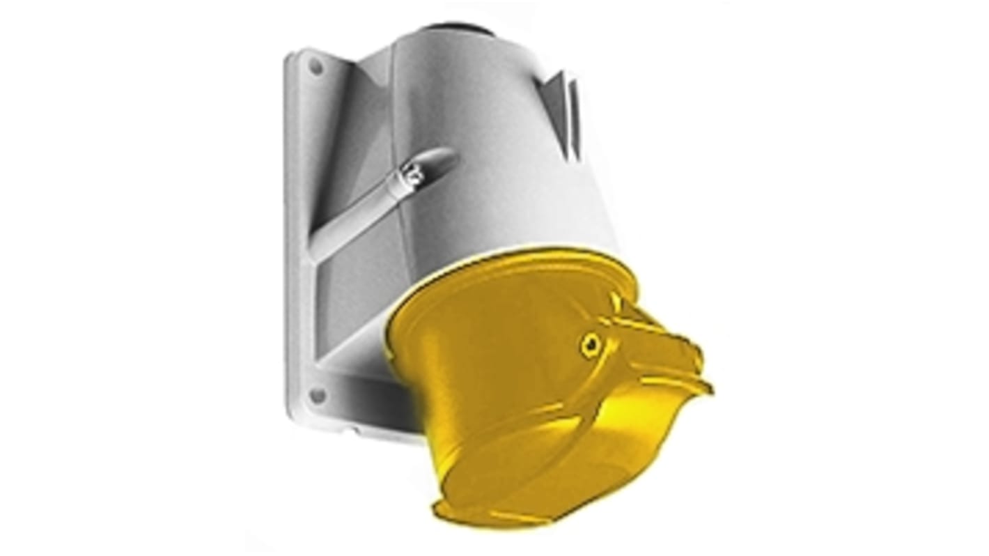 Amphenol Industrial, CMA IP44 Yellow Panel Mount 3P + E Right Angle Industrial Power Socket, Rated At 16A, 110 V