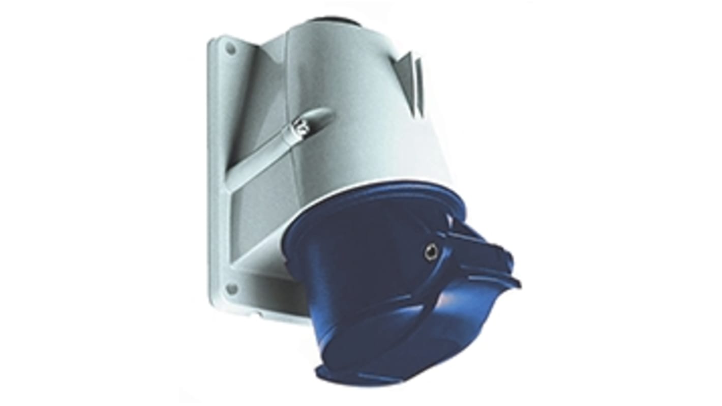 Amphenol Industrial, Easy & Safe IP44 Blue Panel Mount 2P + E Right Angle Industrial Power Socket, Rated At 64A, 230 V