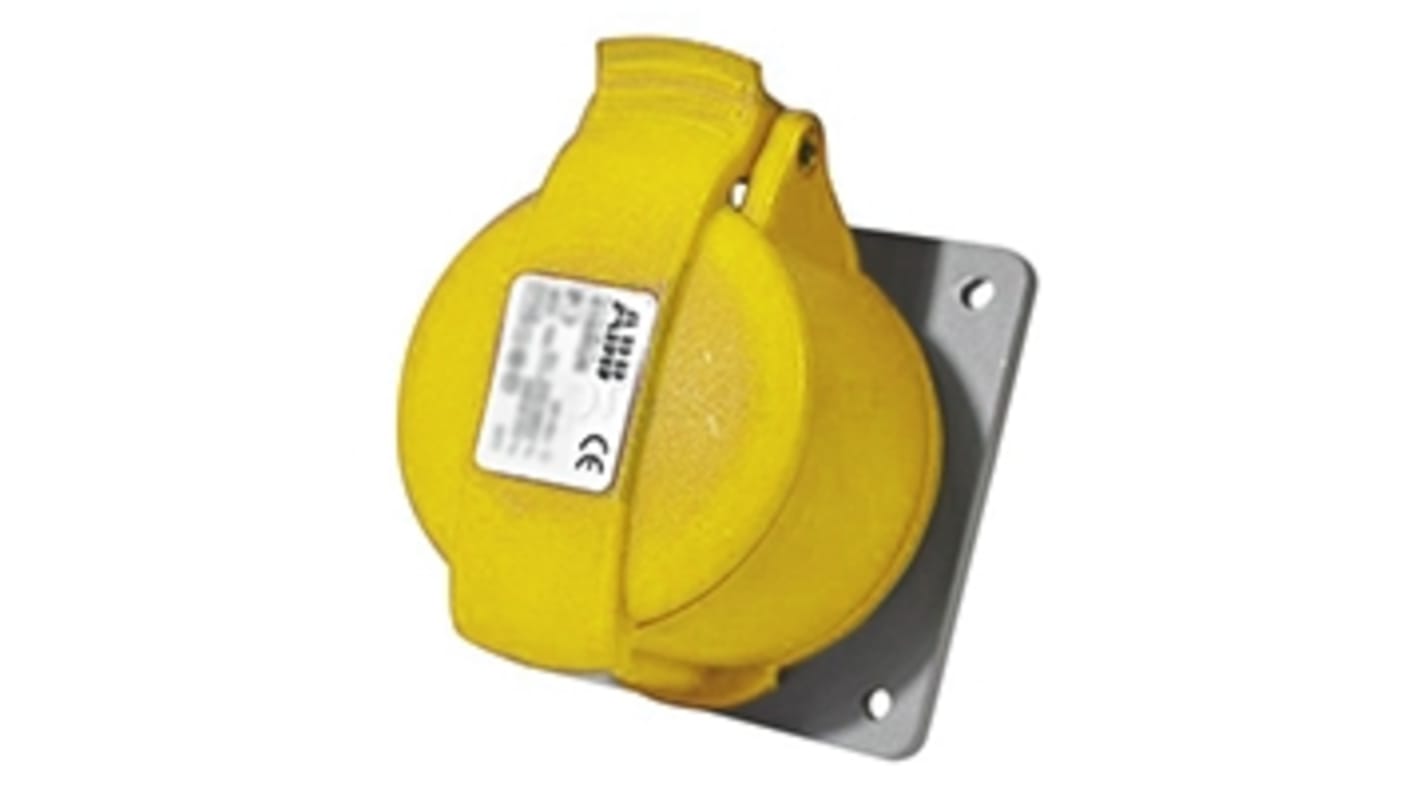 Amphenol Industrial, CMA IP44 Yellow Panel Mount 2P + E Industrial Power Socket, Rated At 16A, 110 V