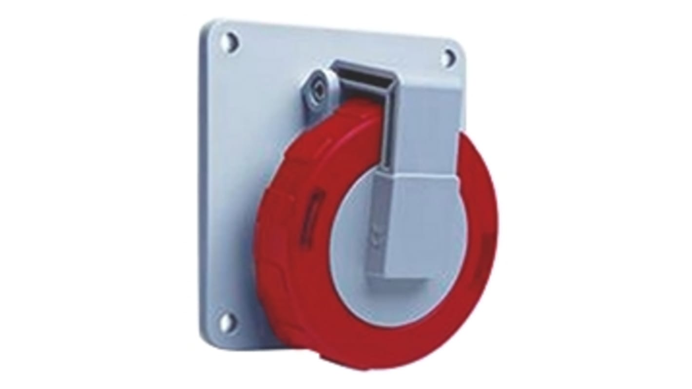 Conector de potencia industrial Hembra, Formato 3P + E, Orientación Recto, Tough & Safe, Rojo, 415 V, 32A, IP67