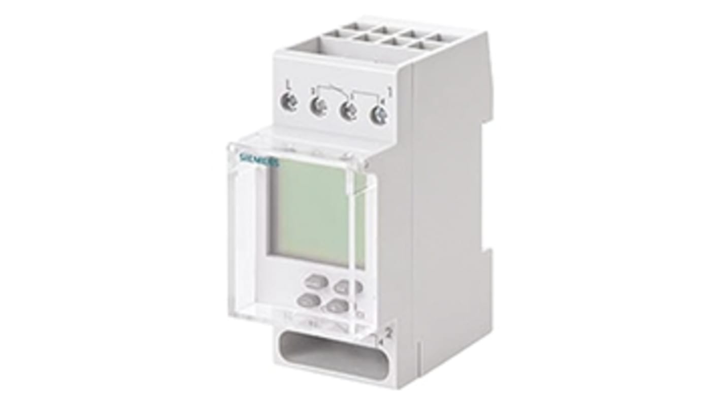 Siemens Digital DIN-Schienen-Zeitschaltuhr, Stunden, Minuten, Sekunden, 230 V ac, 2-Kanal, 14 Speicherplätze