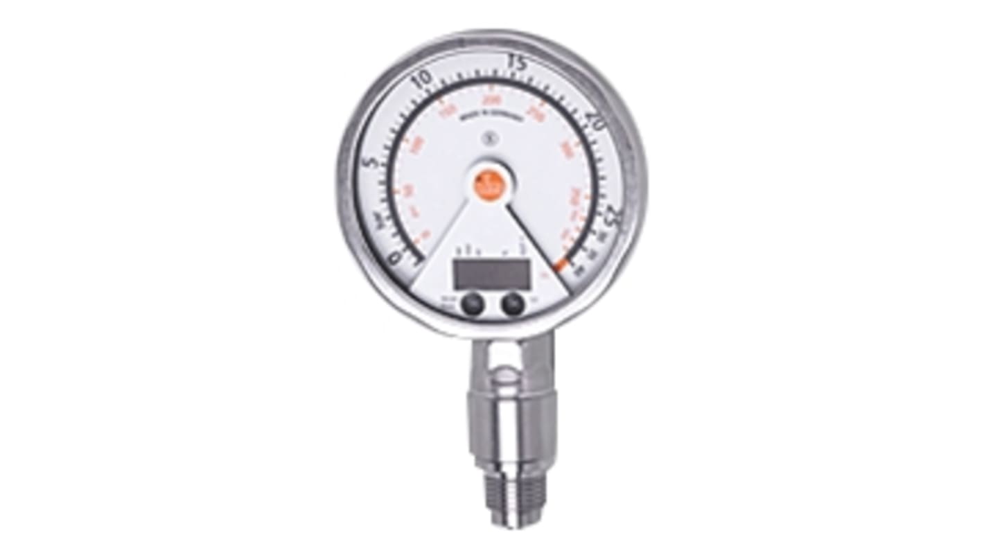 ifm electronic Pressure Sensor, -1bar Min, 25bar Max, Analogue + PNP-NO/NC Programmable Output, Relative Reading