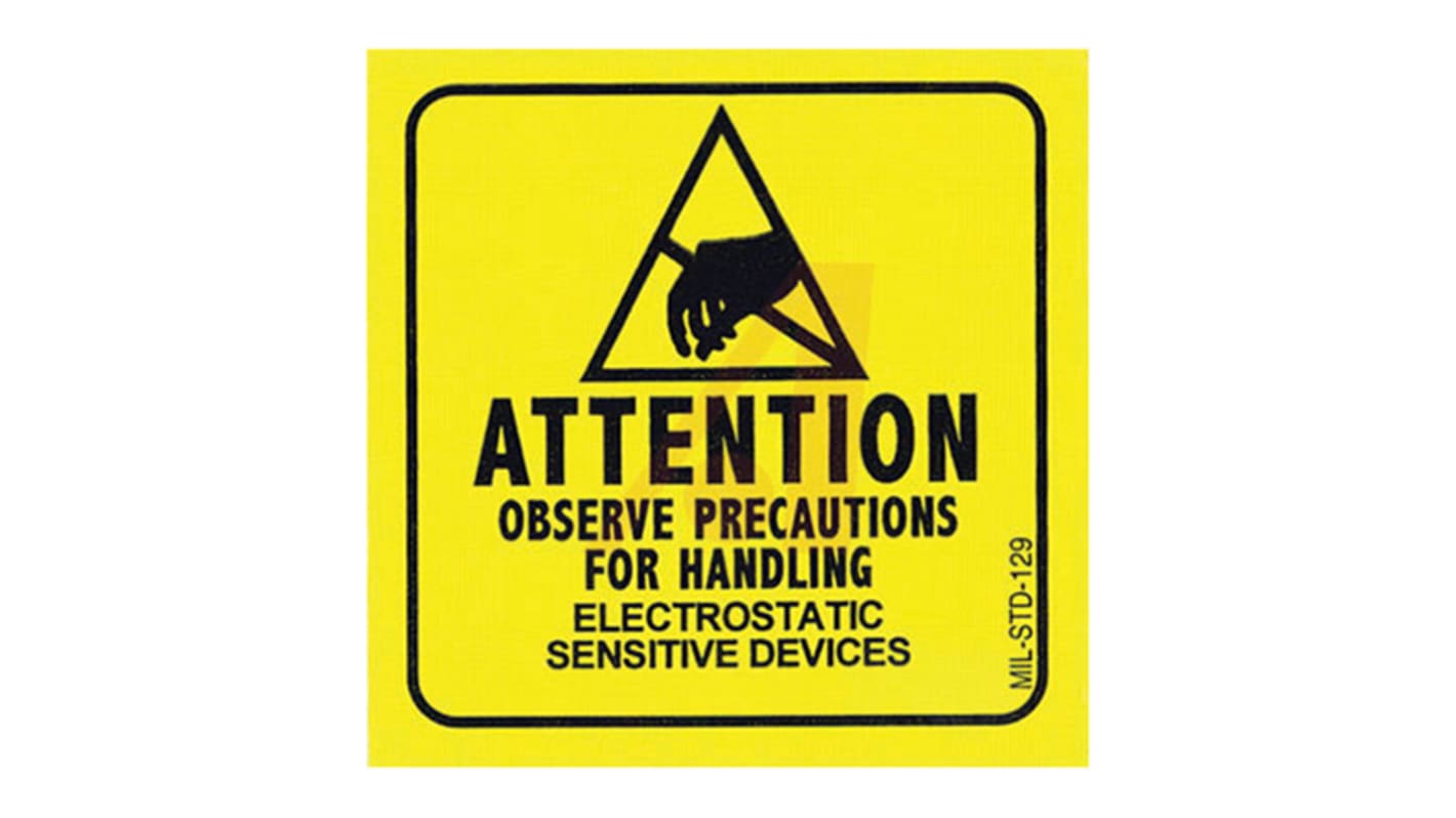 ESDラベル SCS あり 黄 光沢紙(面)、クラフト用紙(ライナー) Attention-Observe Precautions For Handling Electrostatic Sensitive Devices