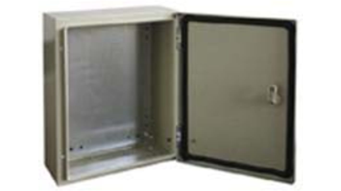 Caja de pared RS PRO de Acero RAL 7032, con placa de montaje, 400 x 400 x 150mm, IP66