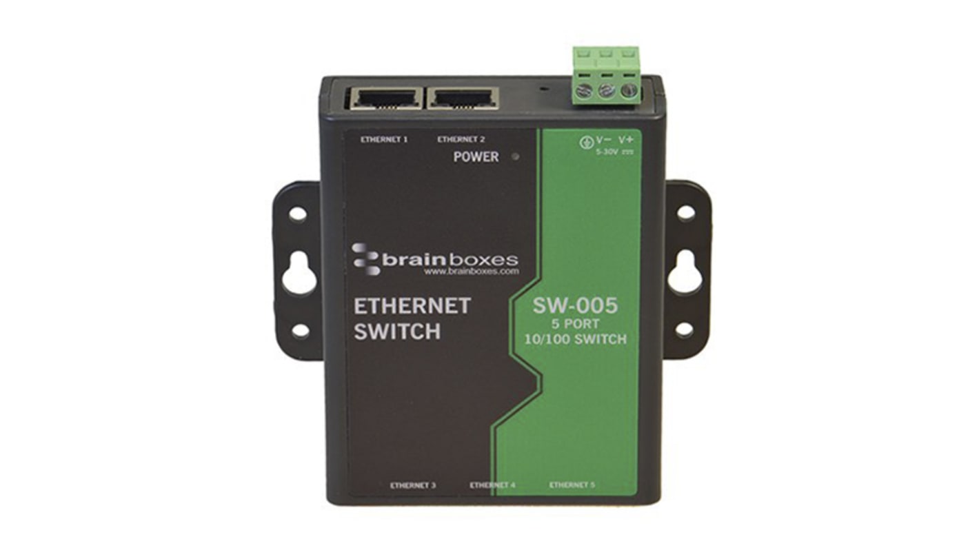 Brainboxes Wall Mount Ethernet Switch, 5 RJ45 Ports