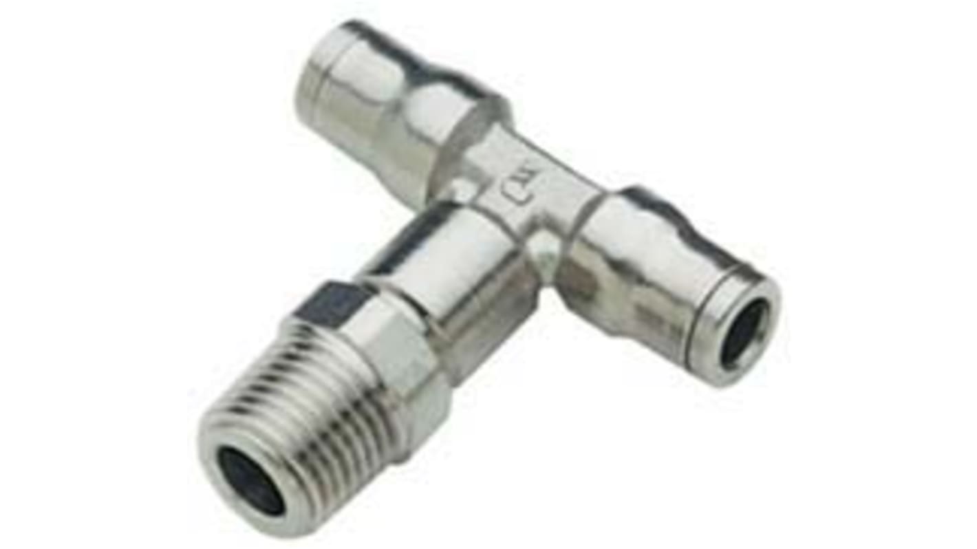 Legris LF3600 Series Tee Threaded Adaptor, Push In 10 mm to Push In 10 mm, Threaded-to-Tube Connection Style