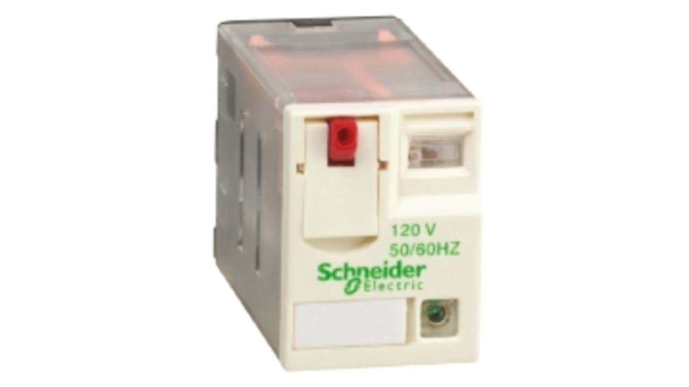 Relé de potencia sin enclavamiento Schneider Electric Harmony Relay RXM de 4 polos, 4PDT, bobina 120V ac, 3A, enchufable