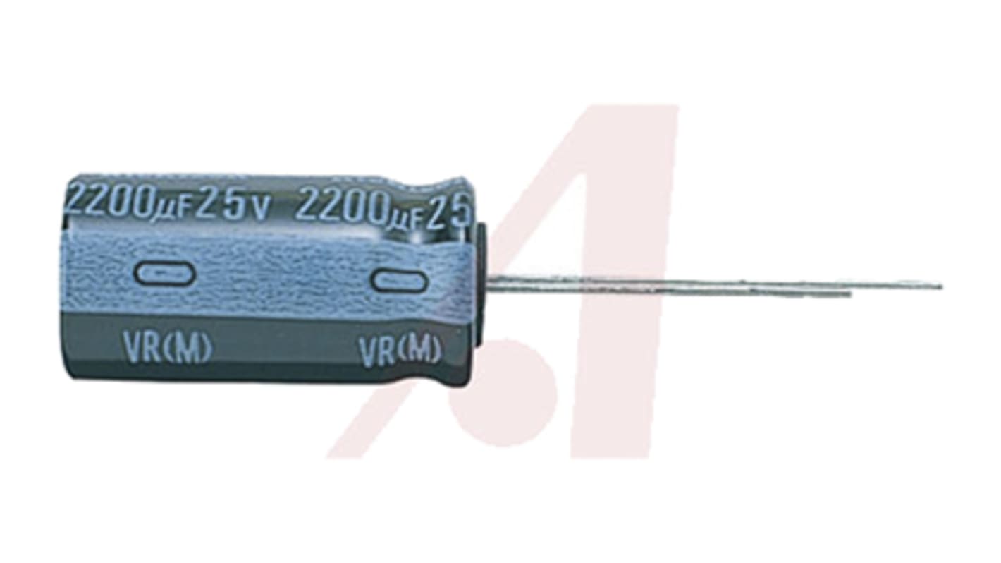 Condensador electrolítico Nichicon serie VR, 4700μF, ±20%, 25V dc, Radial, Orificio pasante, 16 (Dia.) x 31.5mm, paso