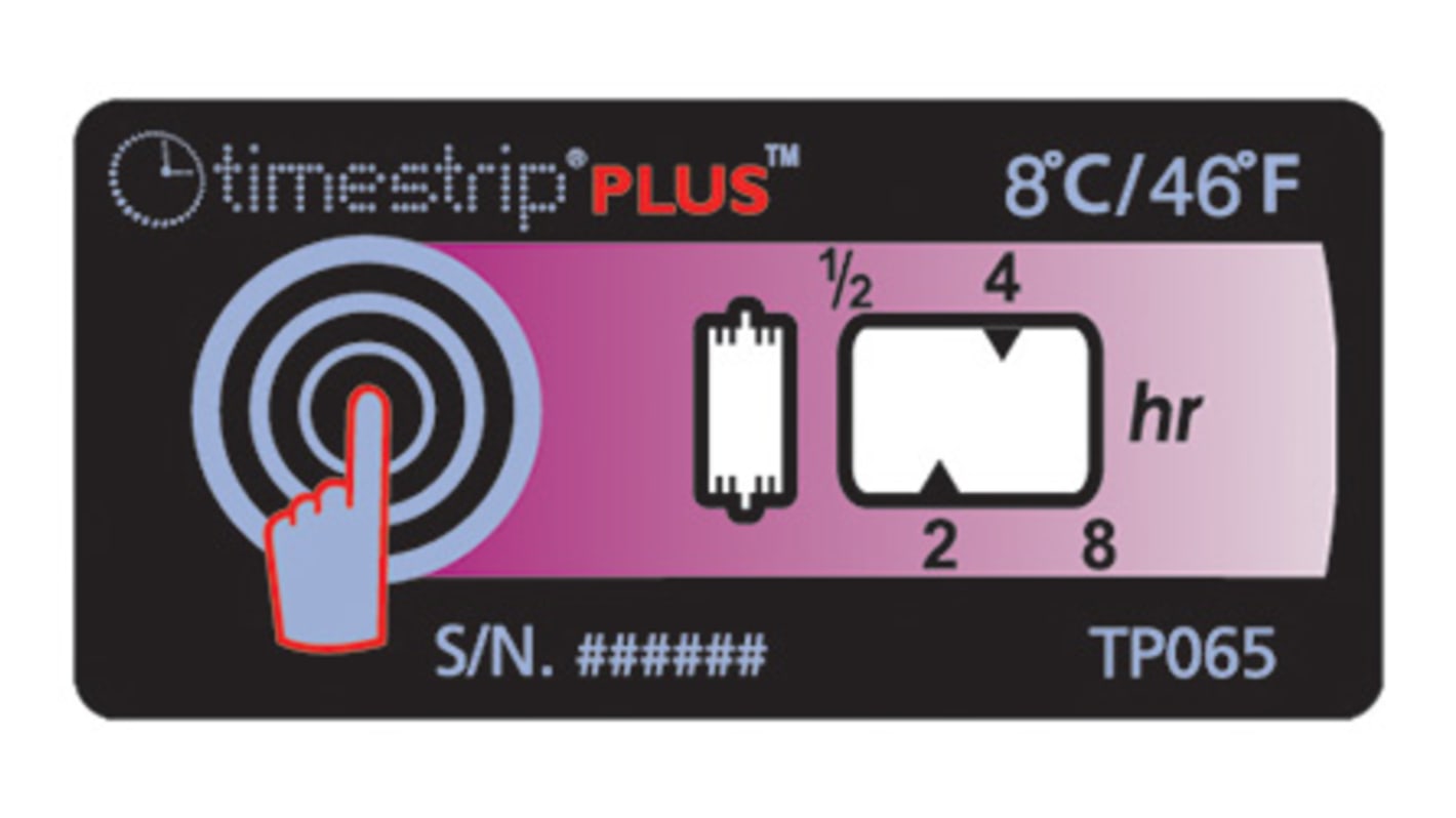 Etiquetas termosensibles no reversibles Timestrip de 6°C → 8°C, dim. 40mm x 19mm