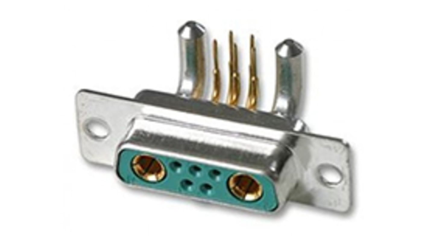 Harting 2 (Power/Coax), 5 (Signal) Way Right Angle Through Hole D-sub Connector Socket, with Mounting Hole