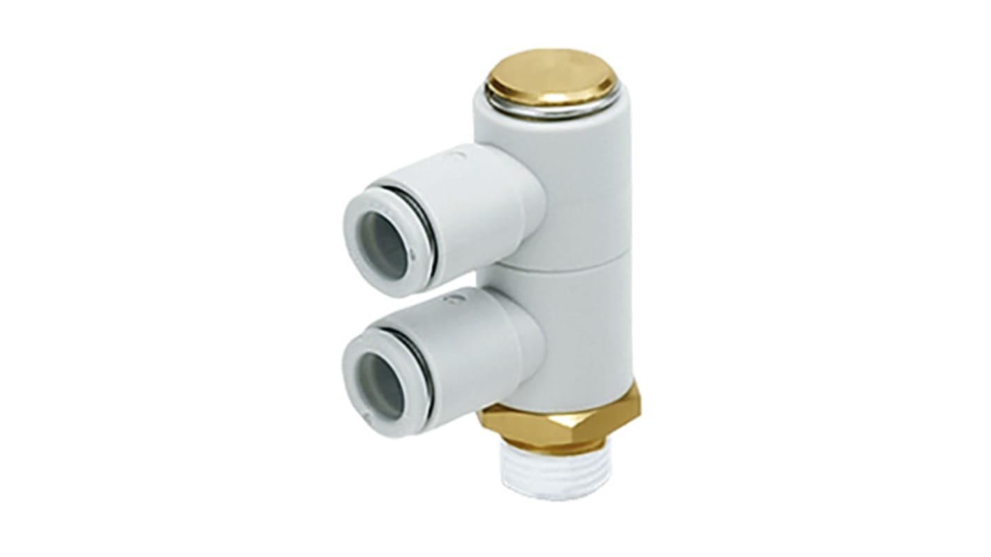 SMC KQ2 Series Elbow Threaded Adaptor, R 1/4 Male to Push In 10 mm, Threaded-to-Tube Connection Style