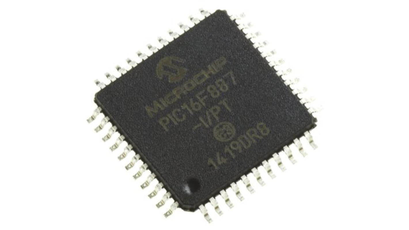Microcontrolador Microchip PIC16F887-I/PT, núcleo PIC de 8bit, RAM 368 B, 20MHZ, TQFP de 44 pines