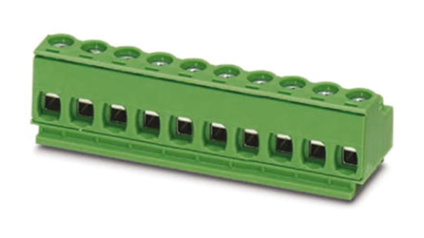 Borne enchufable para PCB Hembra Phoenix Contact de 5 vías, paso 5mm, 10A, de color Verde, terminación Tornillo