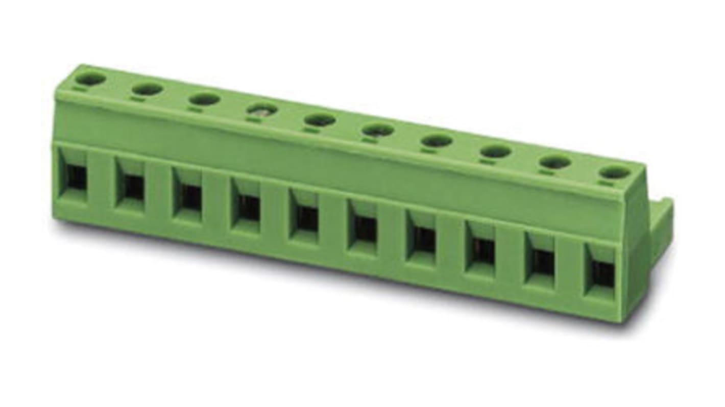 Borne enchufable para PCB Hembra Phoenix Contact de 9 vías, paso 7.62mm, 12A, de color Verde, terminación Tornillo