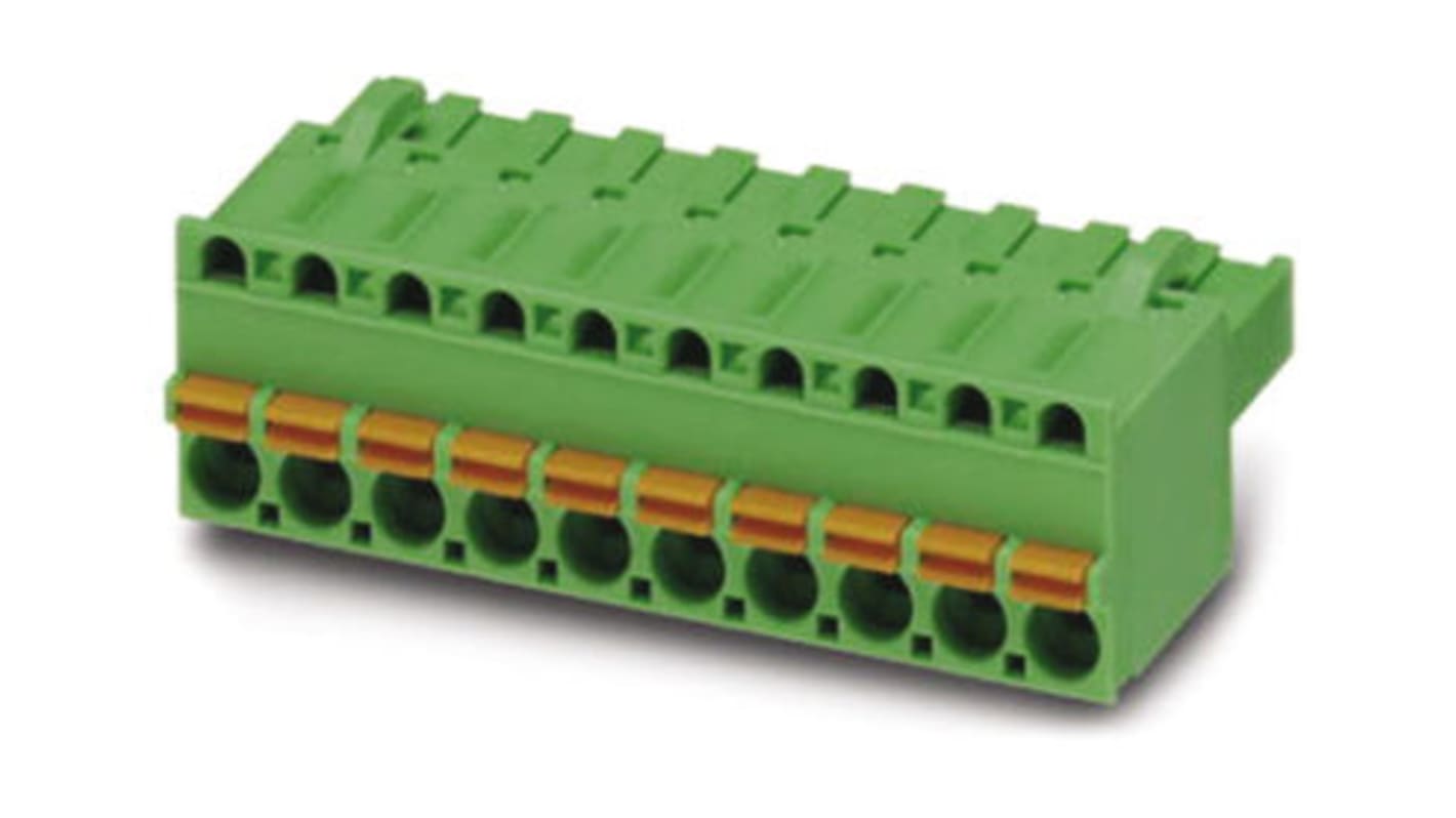 Borne para PCB Hembra Phoenix Contact de 8 vías, paso 2.54mm, 6A, de color Verde, montaje Montaje en orificio pasante,