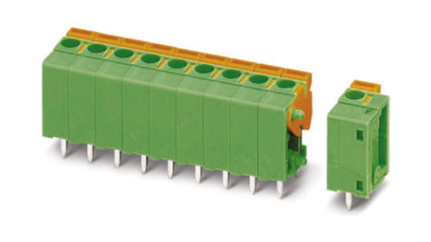 Phoenix Contact FRONT 2.5-H/SA10- 8 Series PCB Terminal Block, 8-Contact, 5mm Pitch, Through Hole Mount, Screw