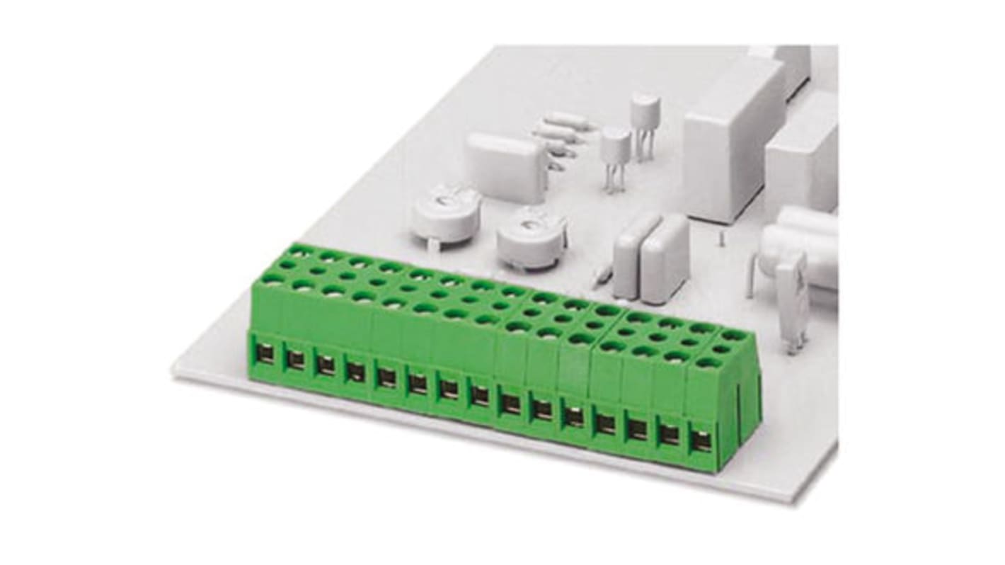Borne para PCB Phoenix Contact de 10 vías, paso 5mm, 24A, de color Verde, montaje Montaje en orificio pasante,