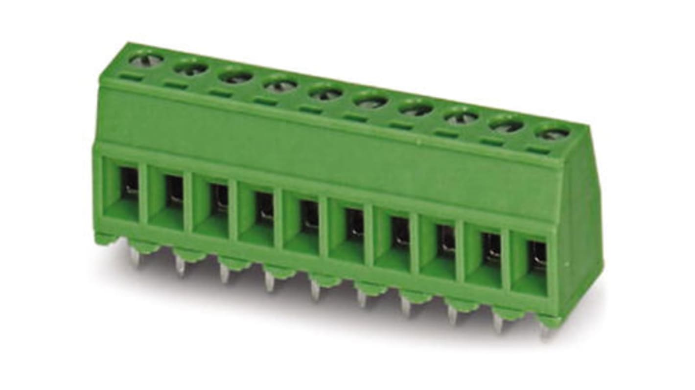 Borne para PCB Hembra Phoenix Contact de 6 vías, paso 5.08mm, 17.5A, de color Verde, montaje Montaje en orificio