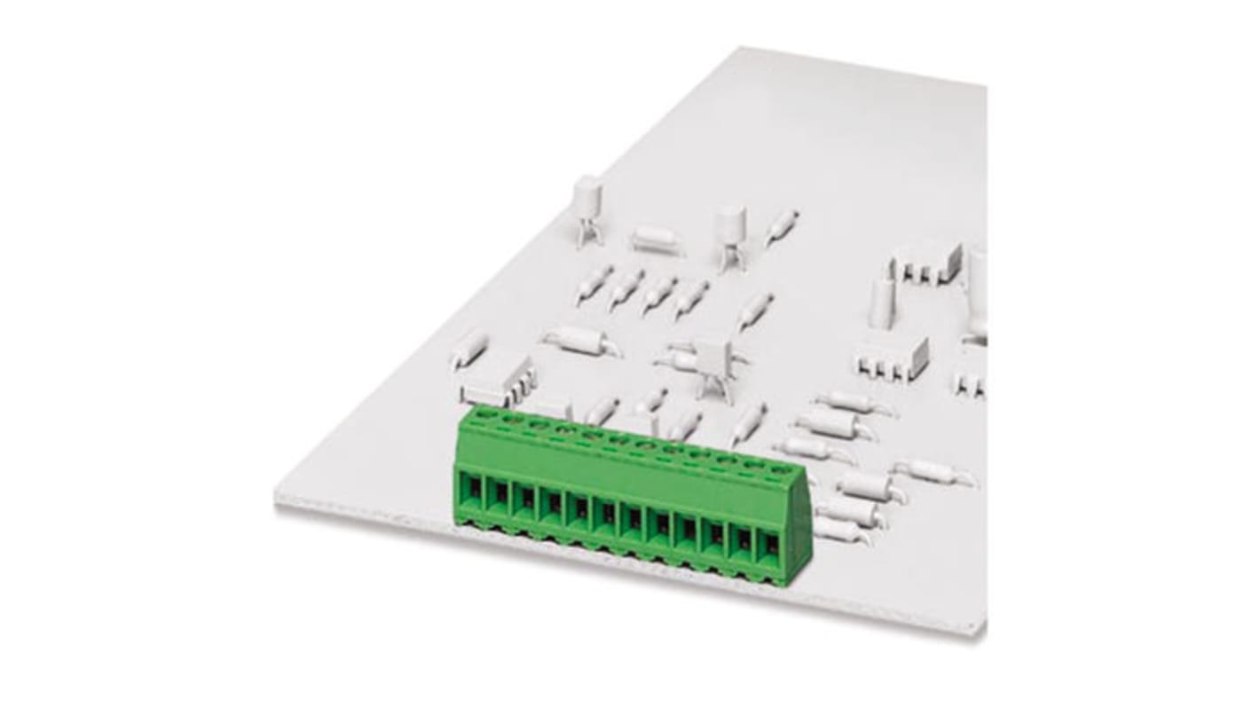 Borne para PCB Phoenix Contact de 3 vías, paso 5mm, 24A, de color Verde, montaje Montaje en orificio pasante,