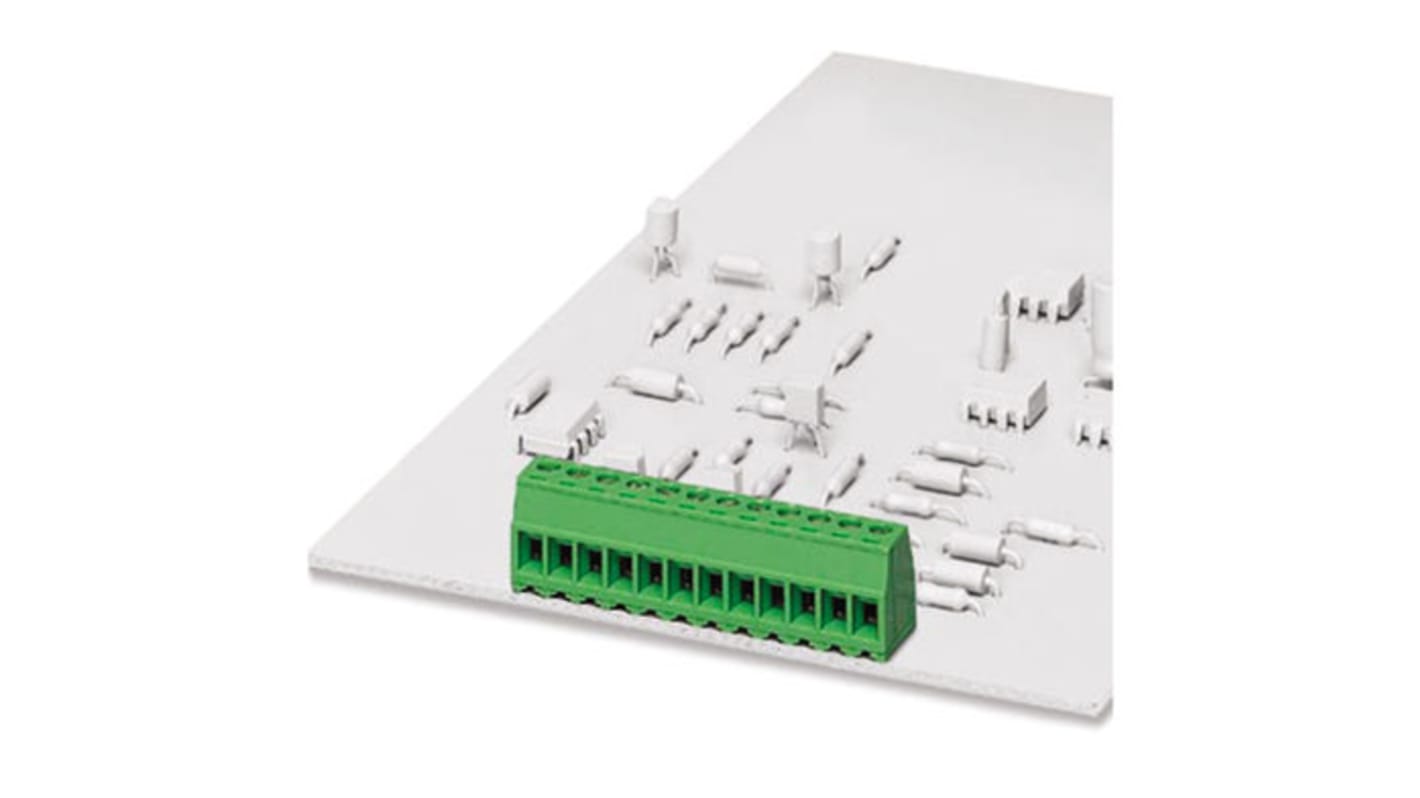 Borne para PCB Phoenix Contact de 7 vías, paso 3.81mm, 8A, de color Verde, montaje Montaje en orificio pasante,