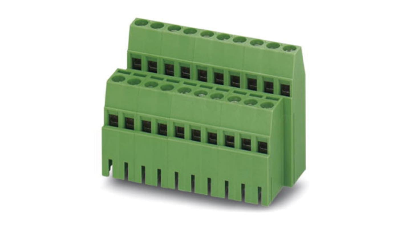 Bloque de terminal PCB Phoenix Contact de 12 vías, paso 3.81mm, 8A, de color Verde, montaje Montaje en orificio