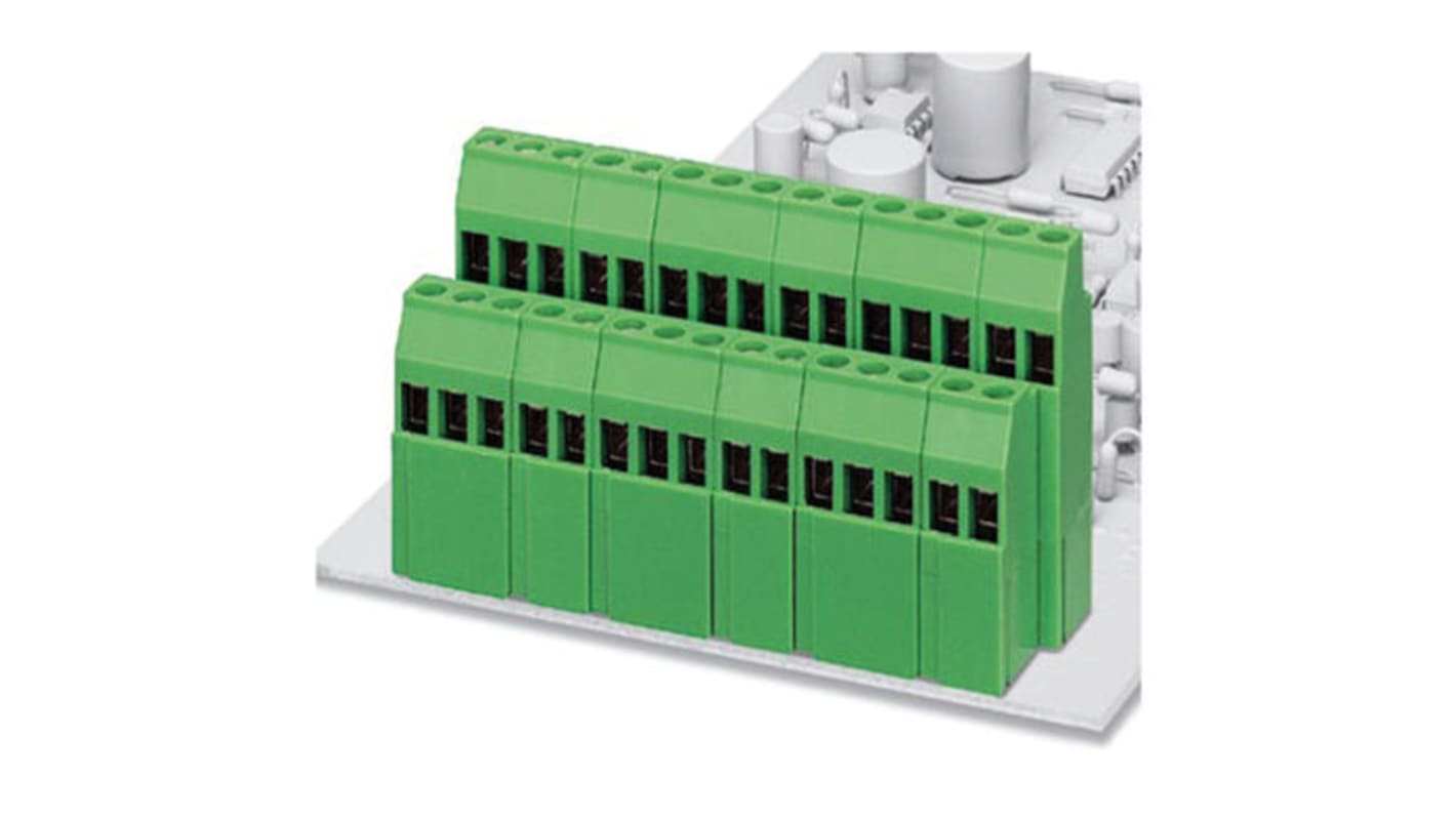 Borne para PCB Phoenix Contact de 8 vías, paso 7.62mm, 16A, de color Verde, montaje Montaje en orificio pasante,