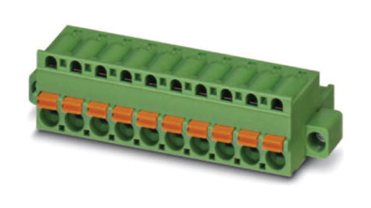 Borne enchufable para PCB Hembra Phoenix Contact de 10 vías, paso 7.62mm, 12A, de color Verde, terminación Tornillo