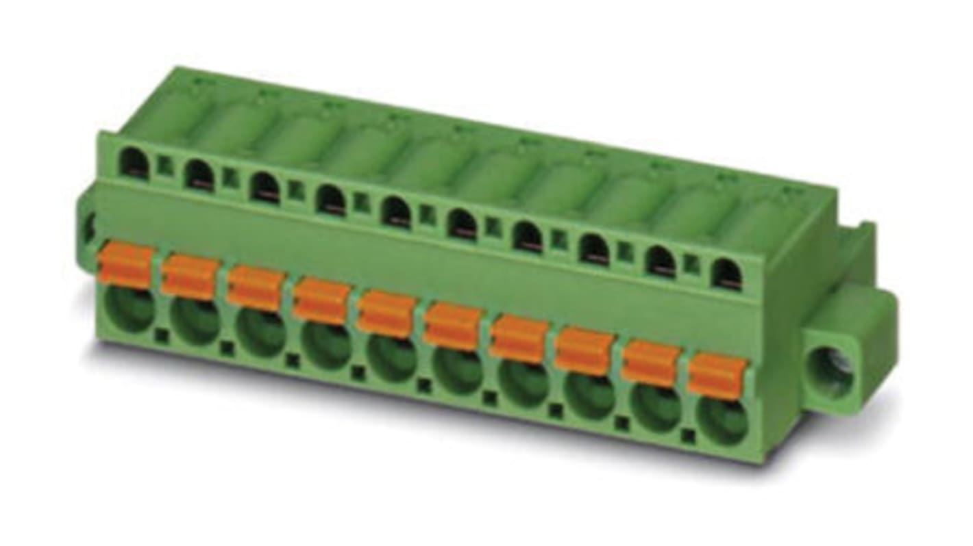 Borne enchufable para PCB Hembra Phoenix Contact de 9 vías, paso 7.62mm, 12A, de color Verde, terminación Tornillo