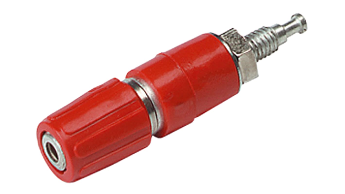 Fiche Banane Femelle 2mm – 23.1011-22, Rouge, Or, 10A, 60VDC – STAUBLI