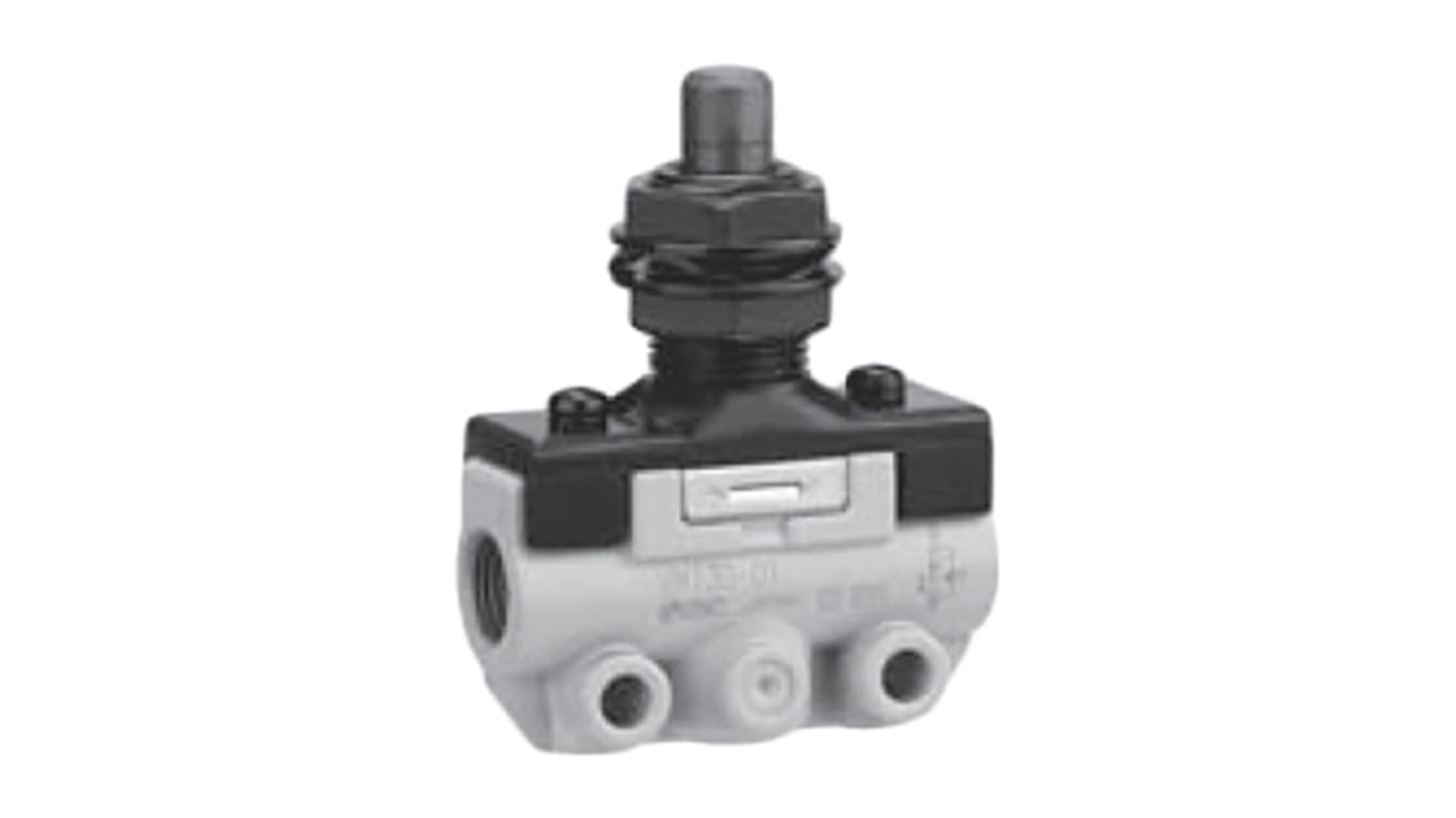 SMC Straight Plunger Pneumatic Manual Control Valve VM100 Series, R 1/8, 1/8