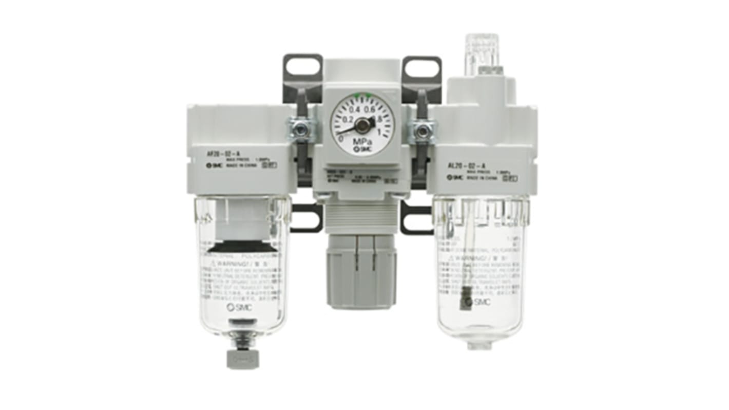 SMC G 3/8 FRL, 5μm Filtration Size - Without Pressure Gauge