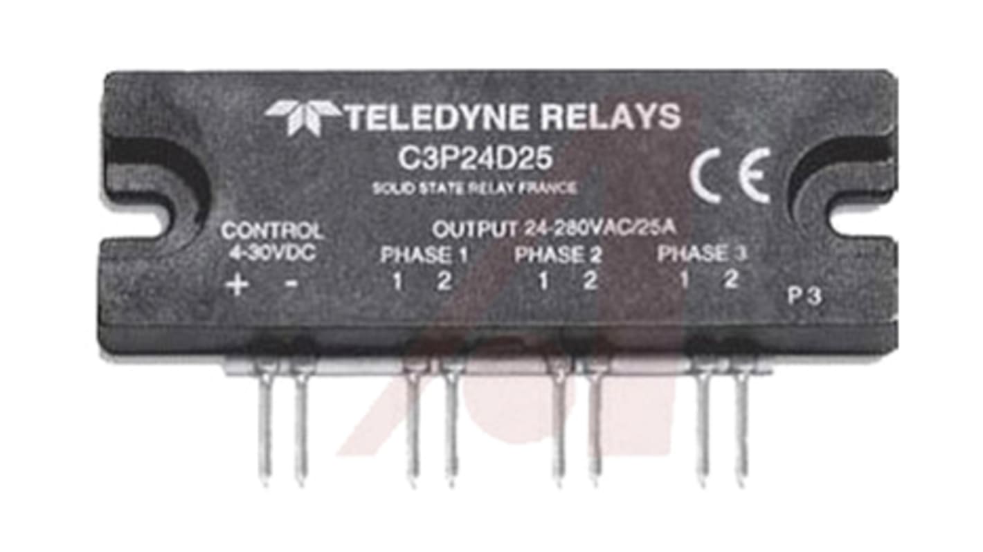 Relé de estado sólido Teledyne CP, control 3,5 → 10 V dc, carga 24 → 280Vrms, 25 A rms máx., montaje en