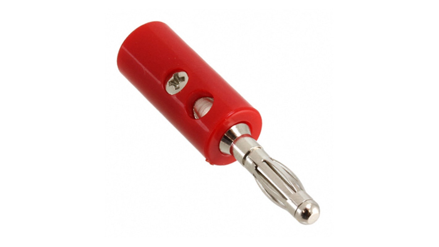 Mueller Electric Red Male Banana Plug, 4 mm Connector, Screw Termination, 15A, Nickel Plating