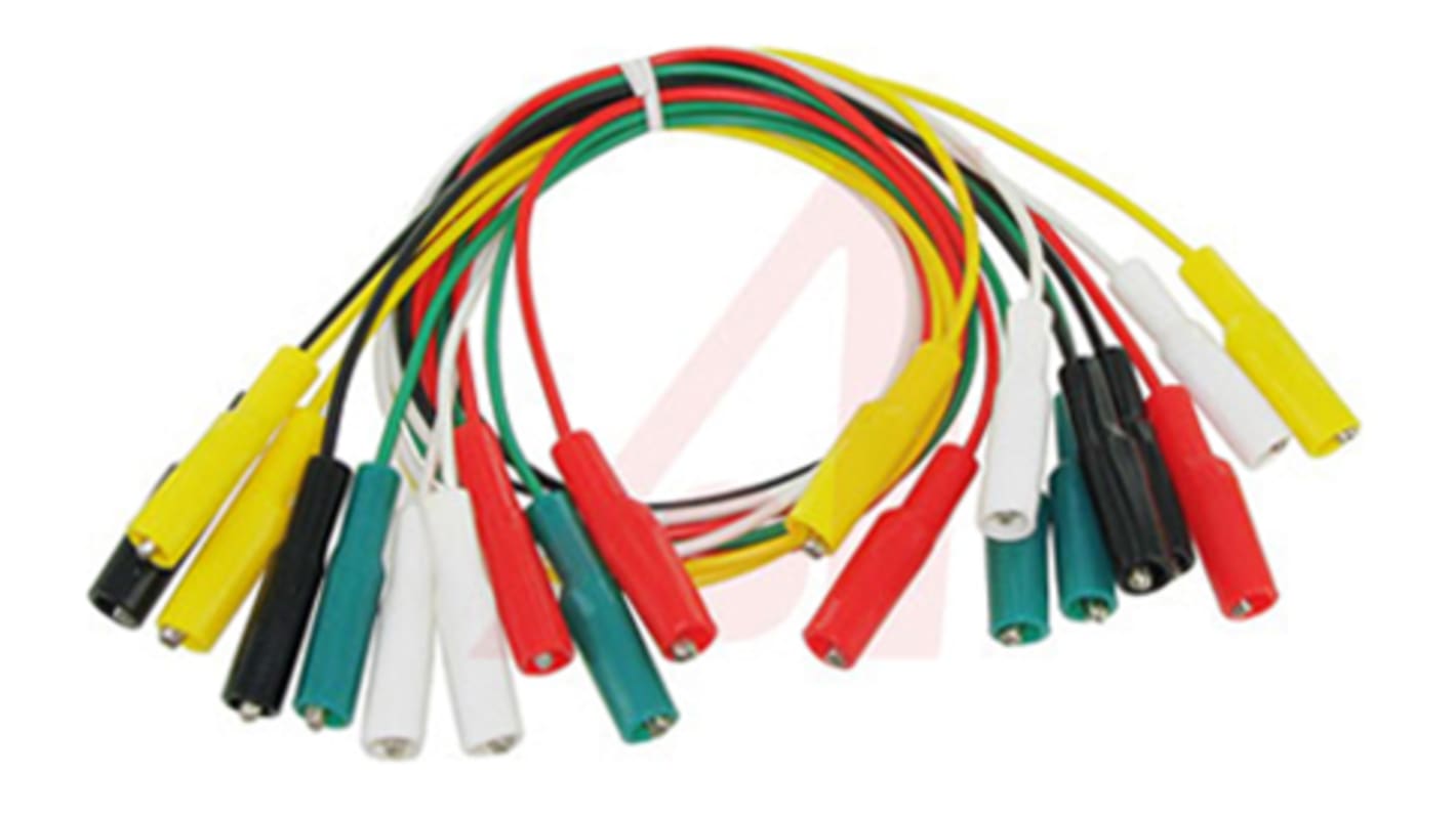 Cables de prueba Mueller Electric de color Negro, Verde, Rojo, Blanco, Amarillo, 300V, 5A, 460mm