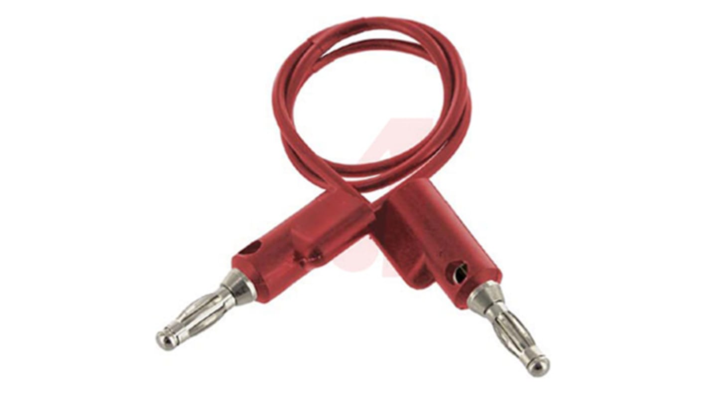 Cable de prueba con conector de 4 mm Mueller Electric de color Rojo, Macho-Macho, 300V, 10A, 300mm