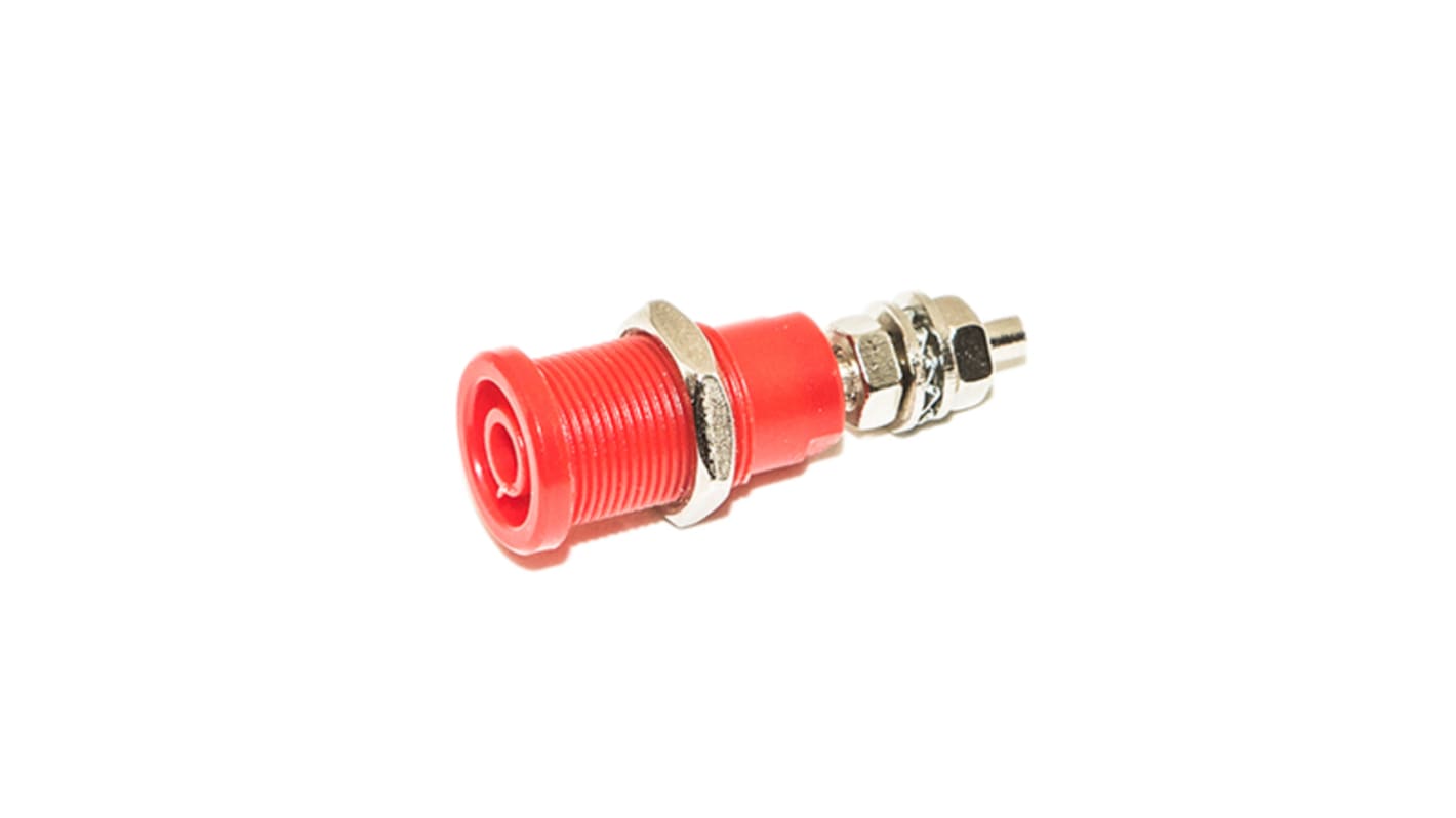 Mueller Electric Red Female Banana Socket, 4 mm Connector, Stud Termination, 35A, 1000V, Nickel Plating