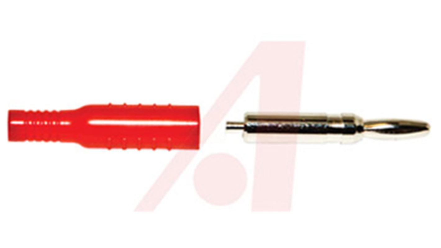 Mueller Electric Red Male Banana Plug, 4 mm Connector, Crimp, Solder Termination, 15A, 1500V dc, Nickel Plating