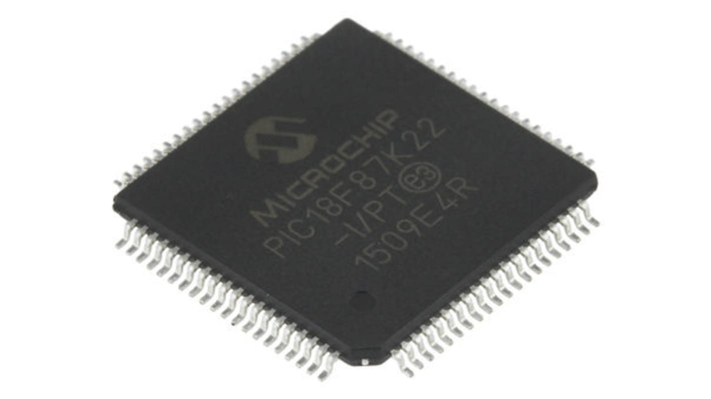 Microchip PIC18F87K22-I/PT, 8bit PIC Microcontroller, PIC18F, 64MHz, 1 kB, 128 kB Flash, 80-Pin TQFP